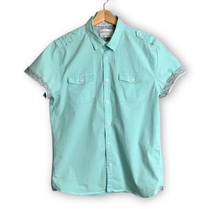 ANTHROPOLOGIE Paper Denim & Cloth Turquoise Button Front Shirt with Stretch Sz L